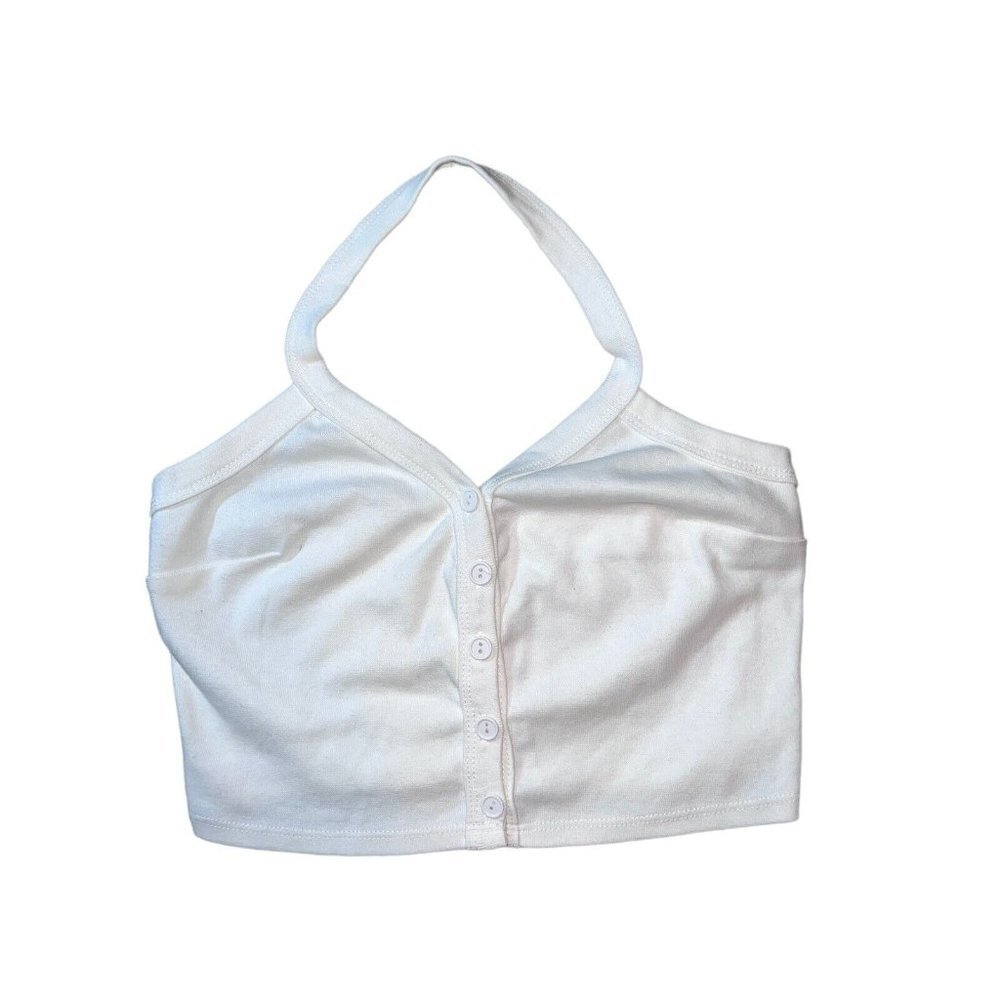 NWT URBAN OUTFITTERS Drew Button Down White Side Stripe Crop Halter Top